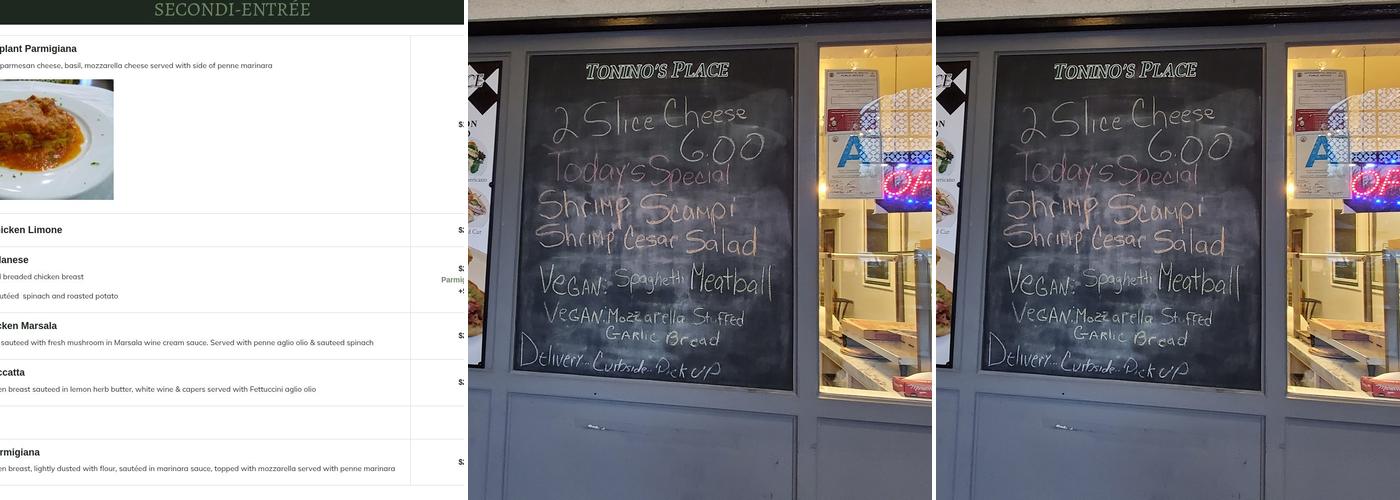 Tonino's Place Pizzeria Menu