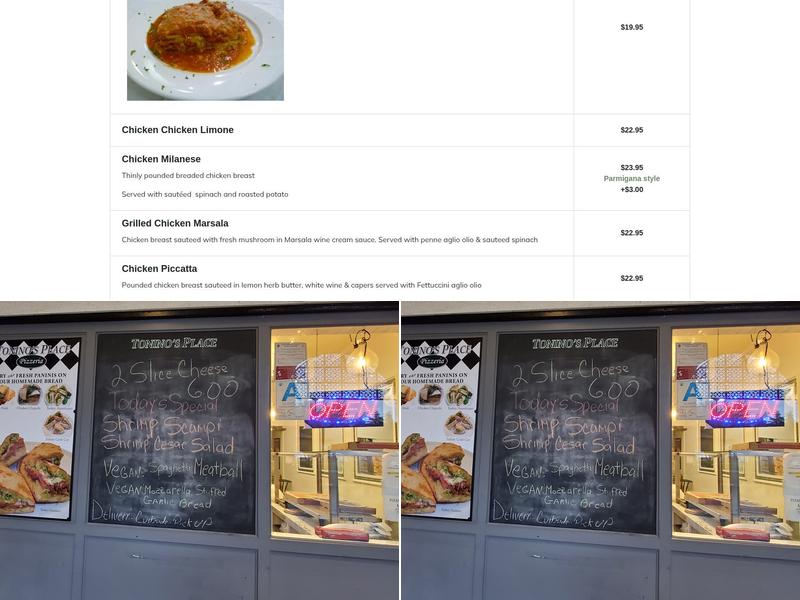 Tonino's Place Pizzeria Menu