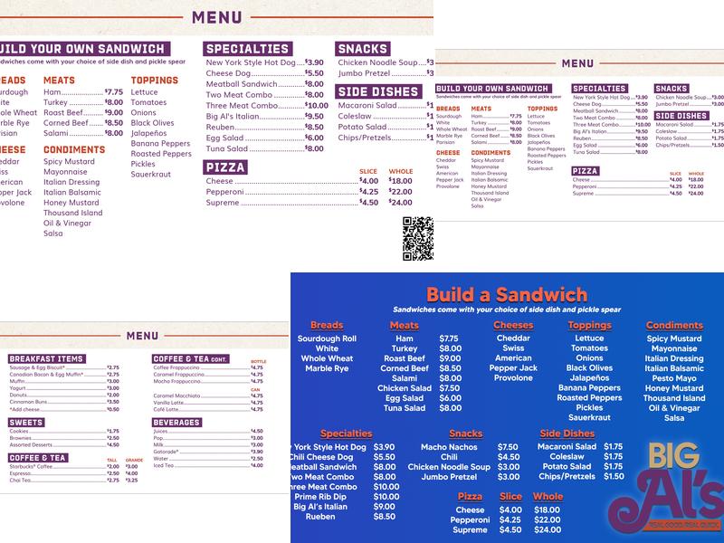 Big Al's Menu