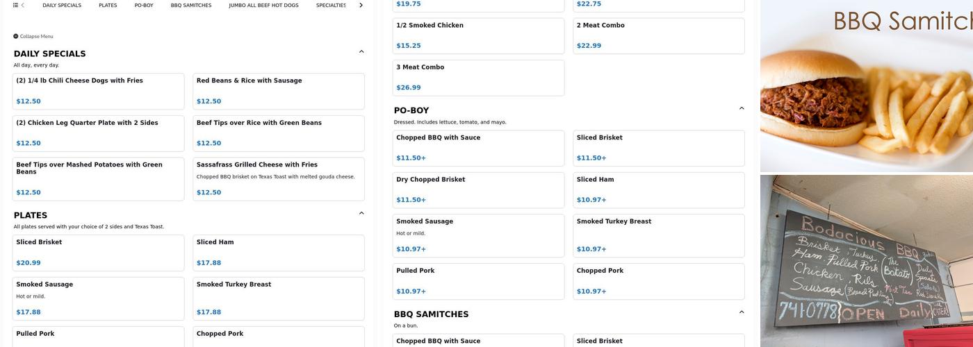 Bodacious Bar-B-Q Menu