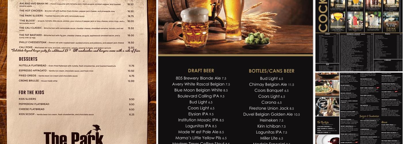 The Park Restaurant and Bar Menu
