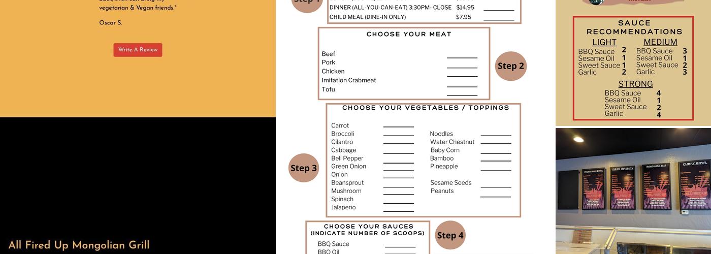 All Fired Up Mongolian Grill Menu