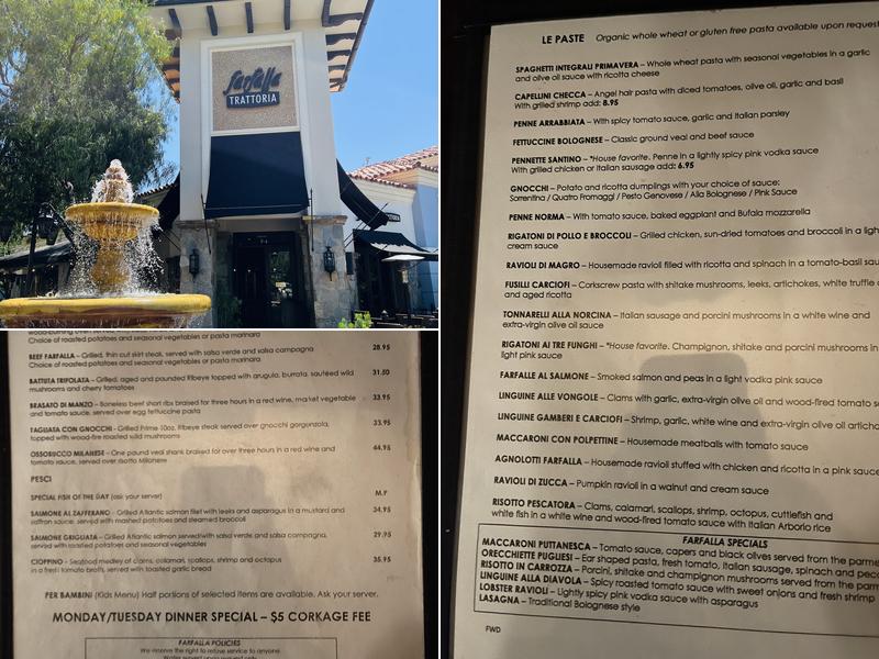Farfalla Trattoria Westlake Village Menu