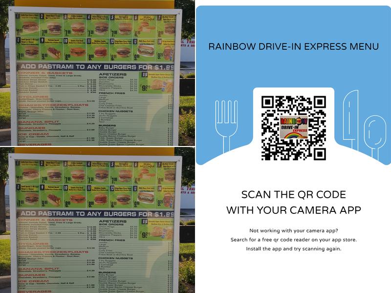 Rainbow Drive-in Express Menu
