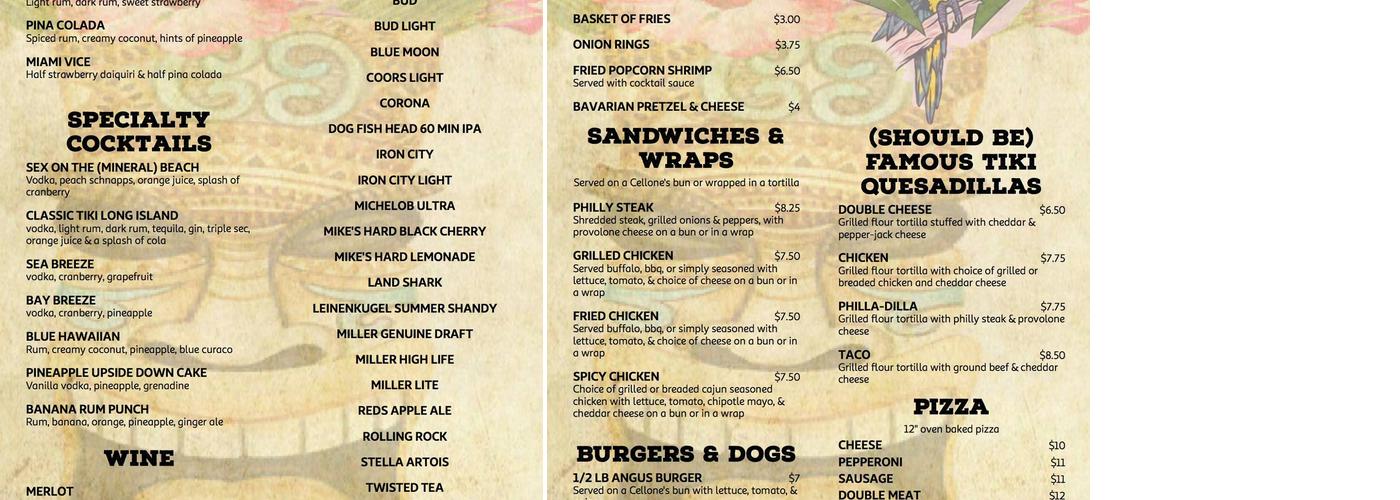 Tiki Bar Menu