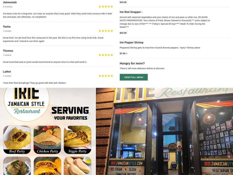 Irie Jamaican Style Restaurant Menu