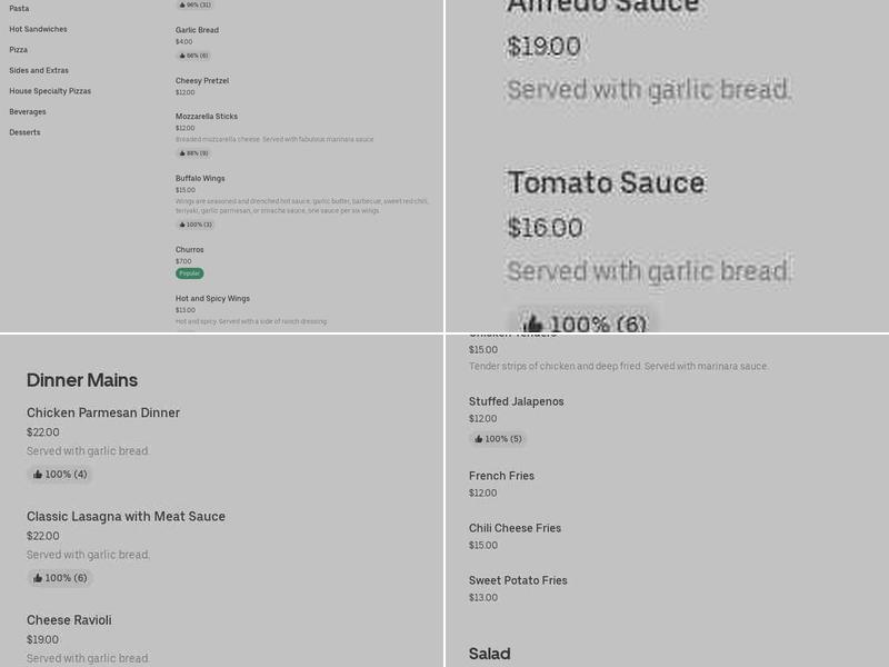 Numero Uno Pizza Menu