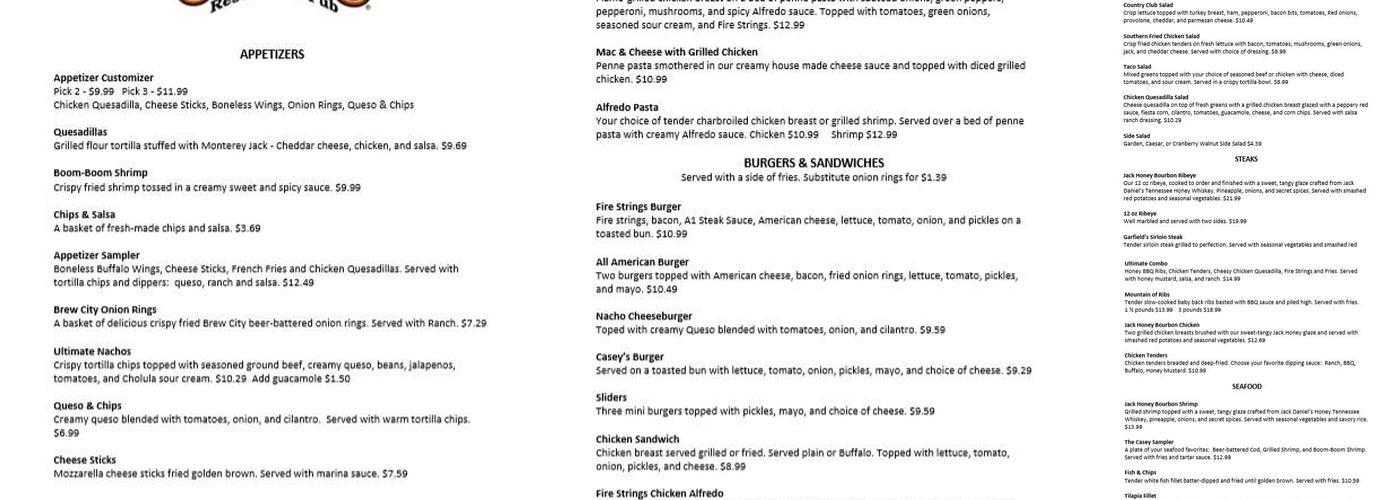 Garfield's Restaurant & Pub Menu