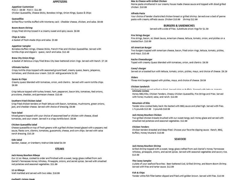 Garfield's Restaurant & Pub Menu
