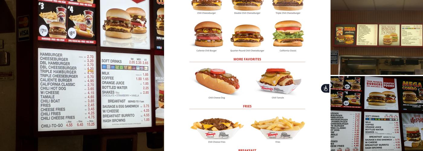 Original Tommy's World Famous Hamburgers Menu