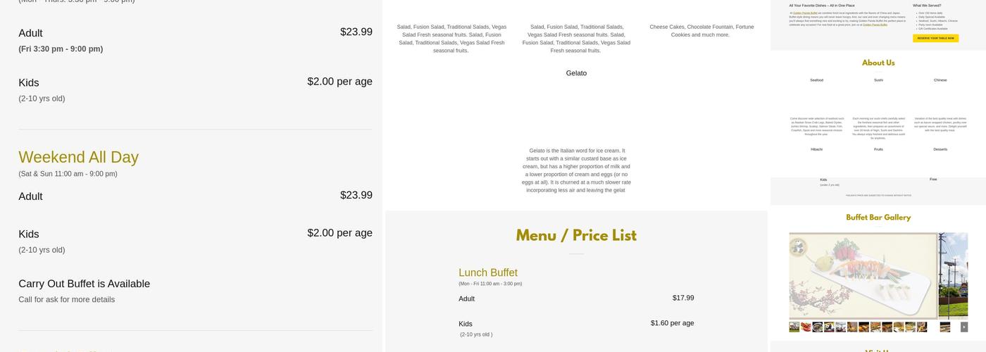 Golden Panda Buffet Menu