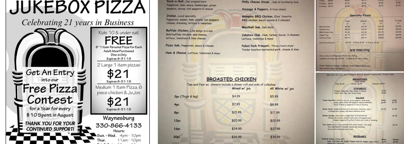 Jukebox Pizza Menu