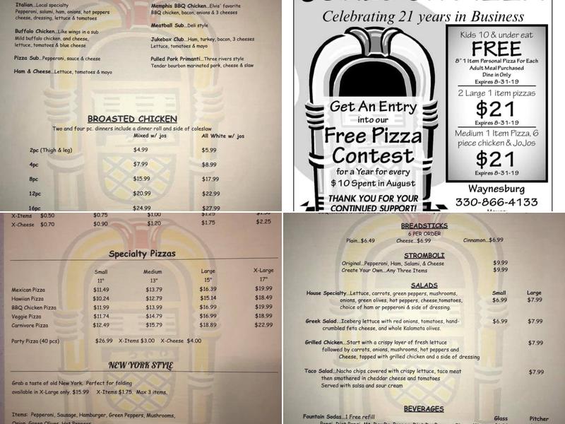 Jukebox Pizza Menu