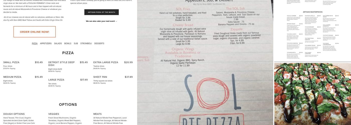SOL Pie Pizza Menu