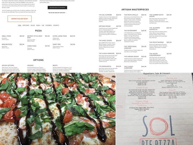 SOL Pie Pizza Menu