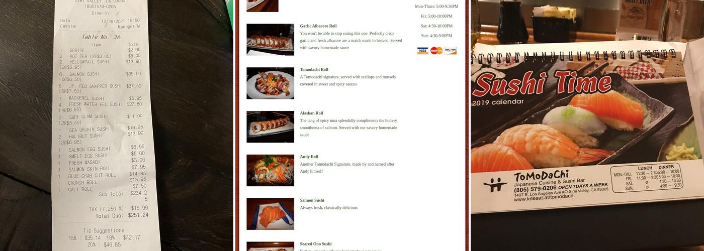 Tomodachi Japanese Restaurant Menu