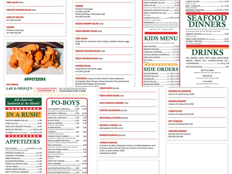 Fat Daddy's Menu