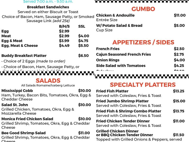 Buddy B's Cajun Cabin Menu