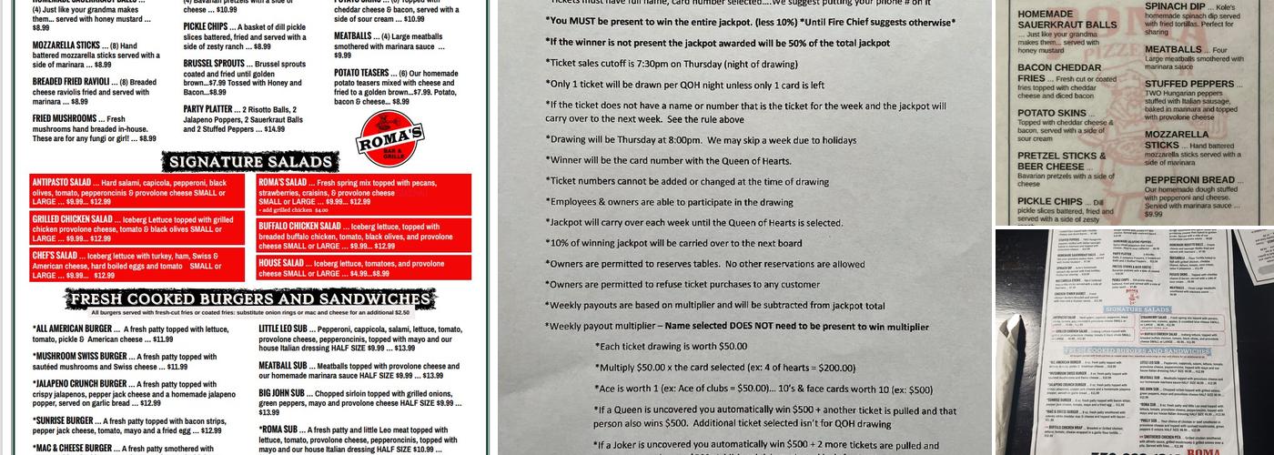 Roma’s Mogadore Menu