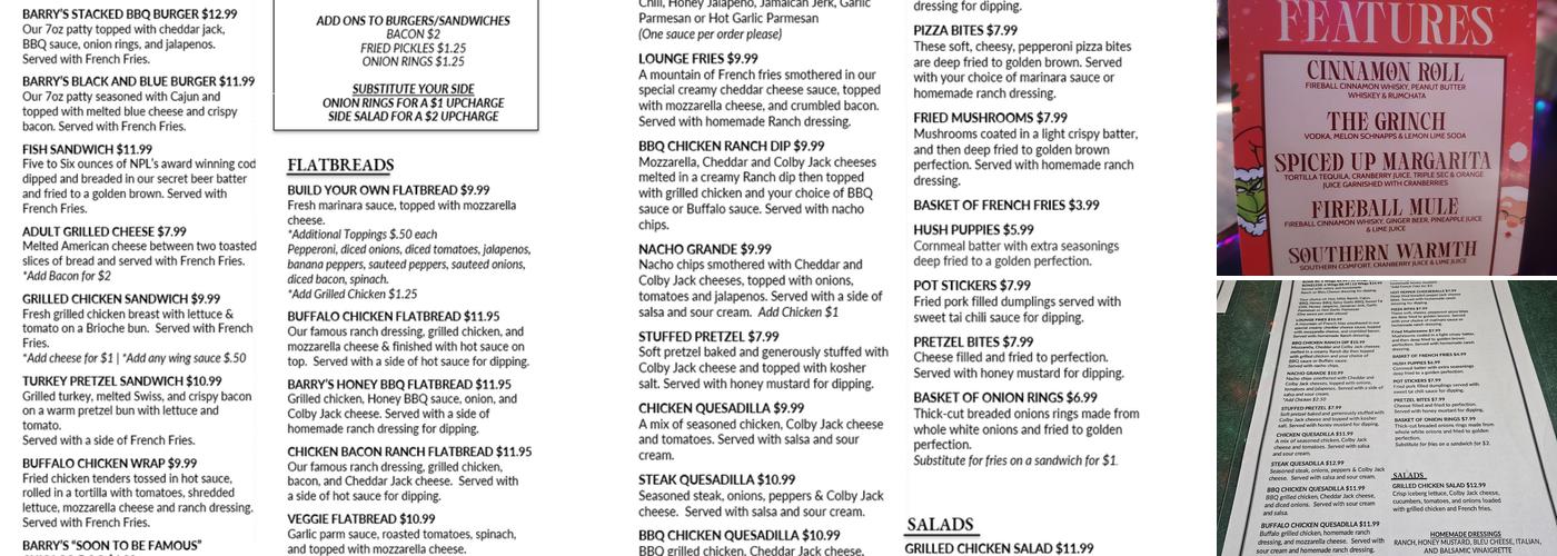 Barry's Pub Menu