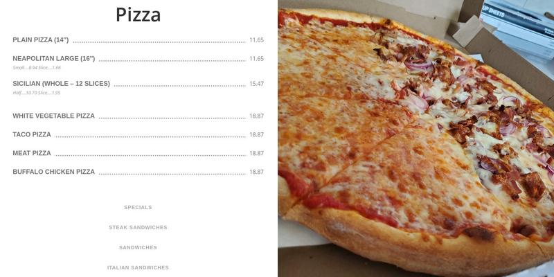 Mountain side Pizza Menu
