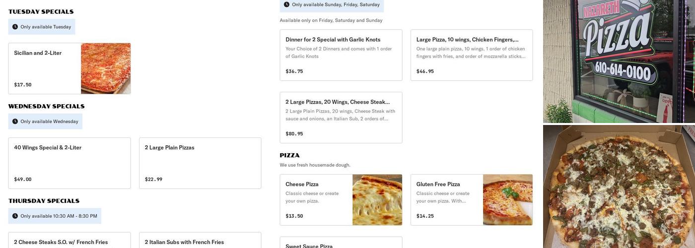 Pino's II Pizzeria & Restaurant Menu