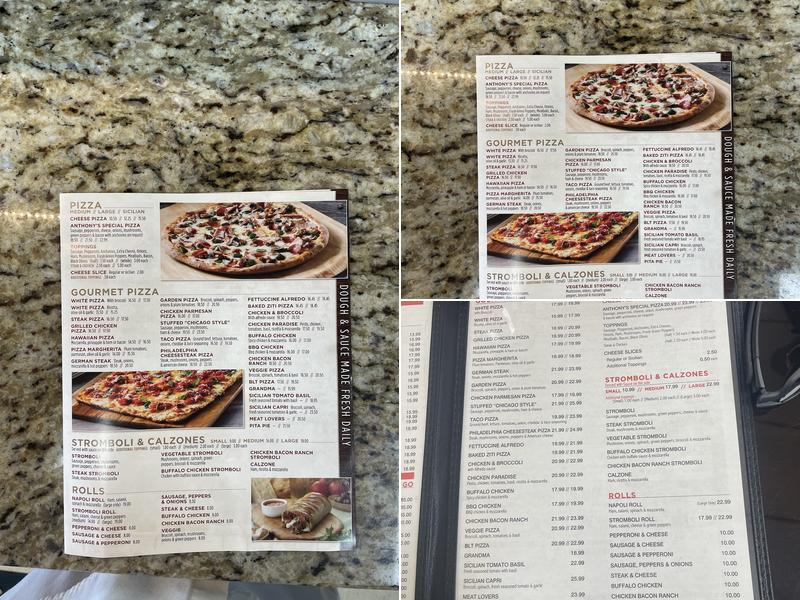 Anthony's Pizzeria Menu