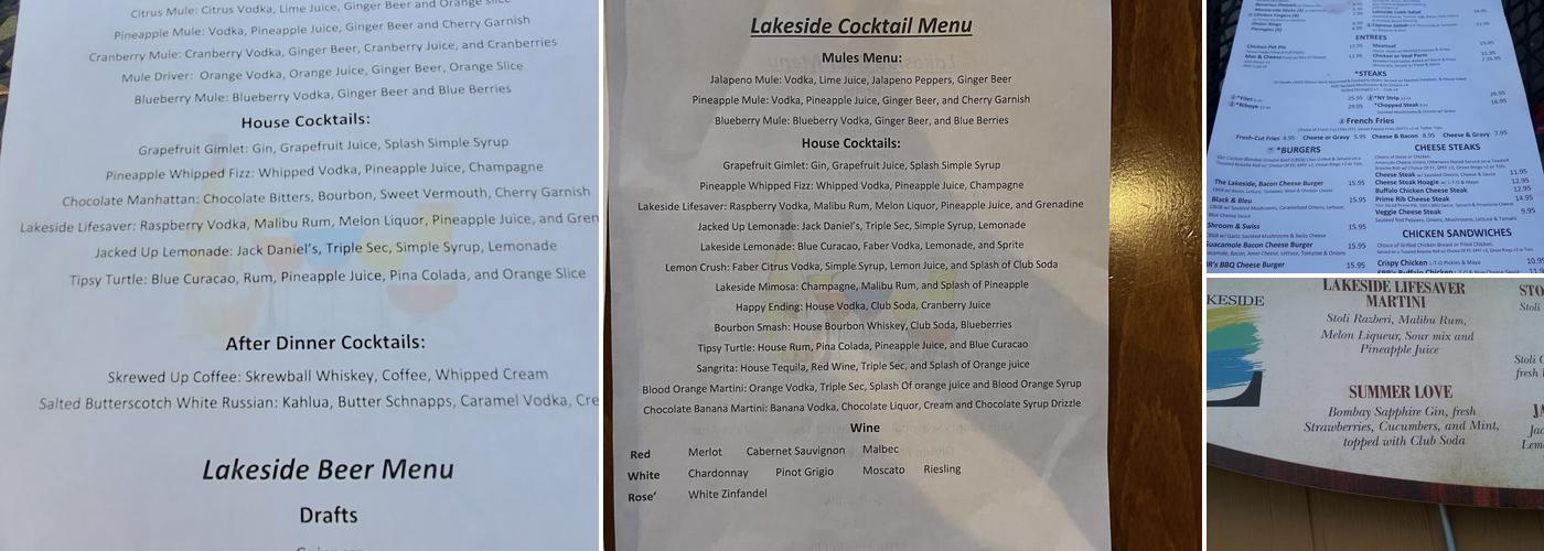 The Lakeside Menu