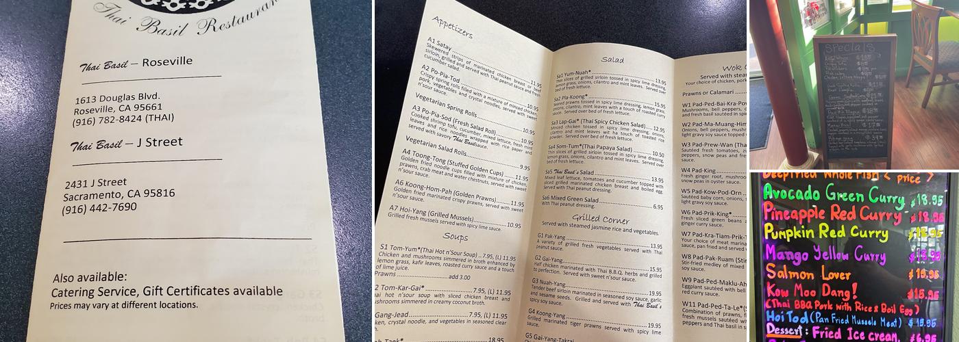 Thai Basil Restaurant Menu