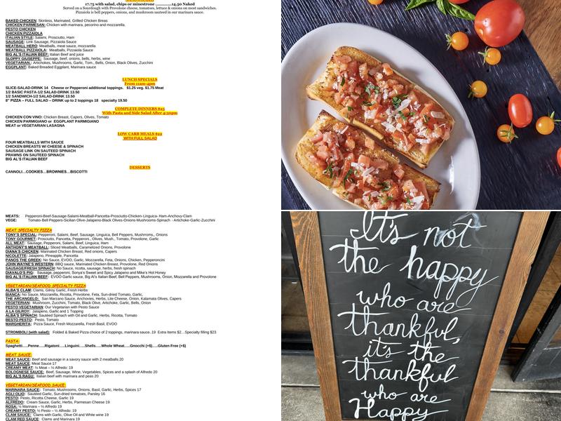 Tony & Alba’s Pizza and Pasta Menu