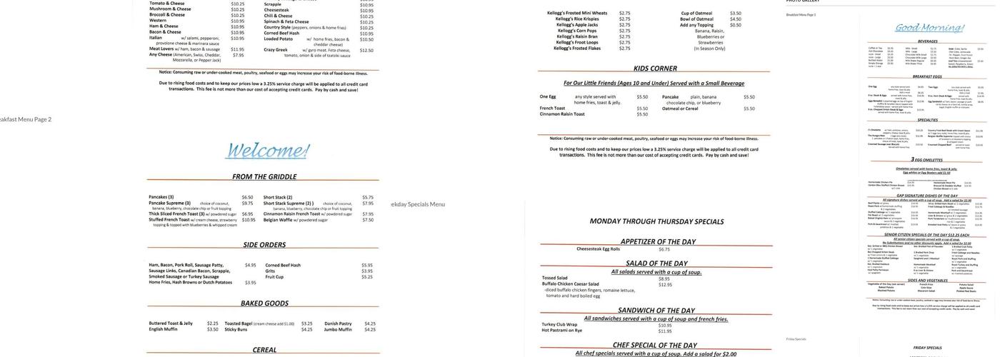 Gap Diner Menu