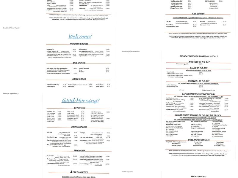 Gap Diner Menu