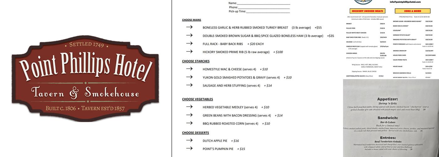 Point Phillips Hotel Menu