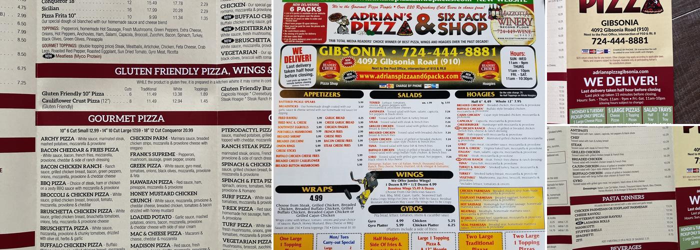 Adrian's Pizza Menu