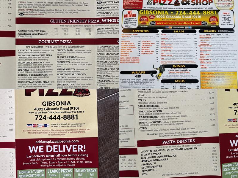 Adrian's Pizza Menu