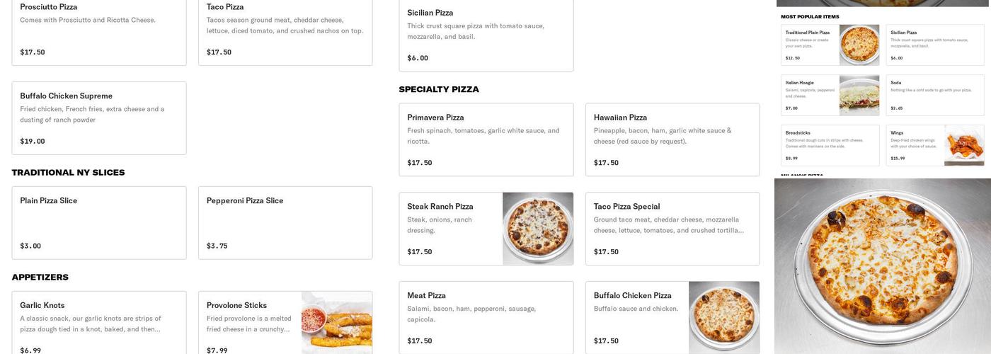 Milano’s Pizza Menu