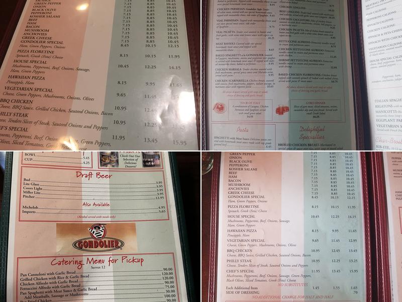 Gondolier Pizza & Steak House Menu
