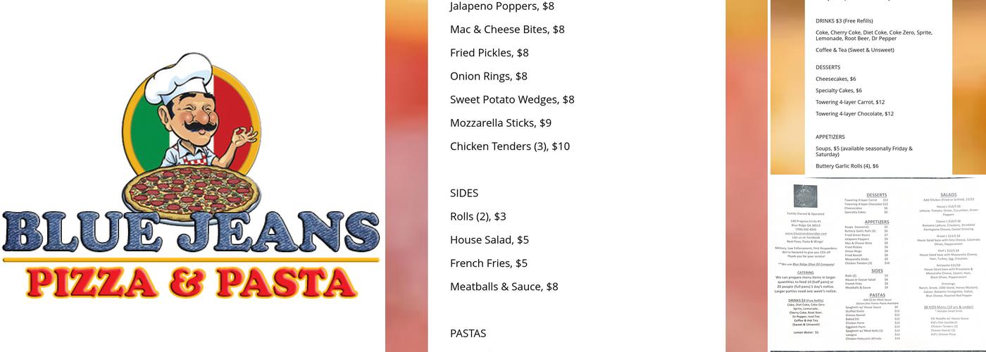 Blue Jeans Pizza & Pasta Menu