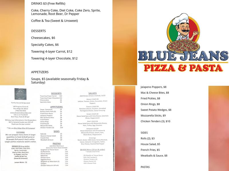 Blue Jeans Pizza & Pasta Menu