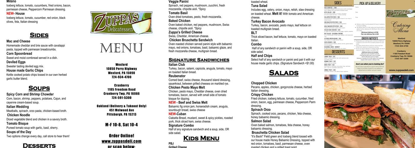Zuppa's Delicatessen Wexford Menu