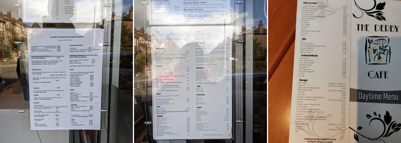 The Derby Cafe Menu