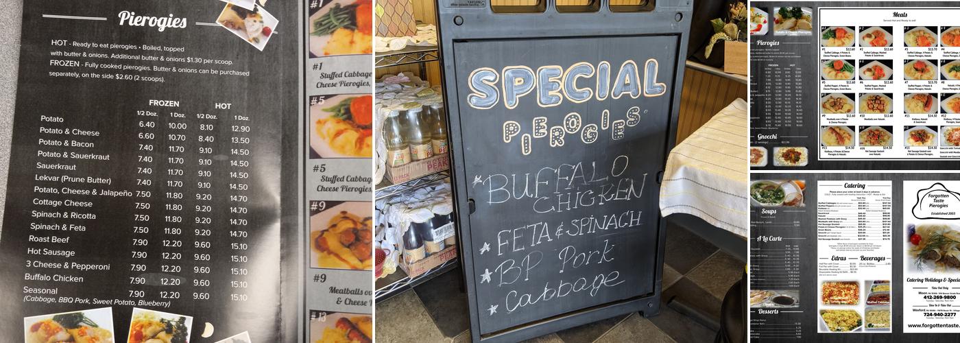 Forgotten Taste Pierogies Menu