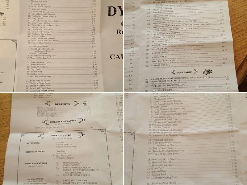 Ming Dynasty Chinese Restaurant Menu