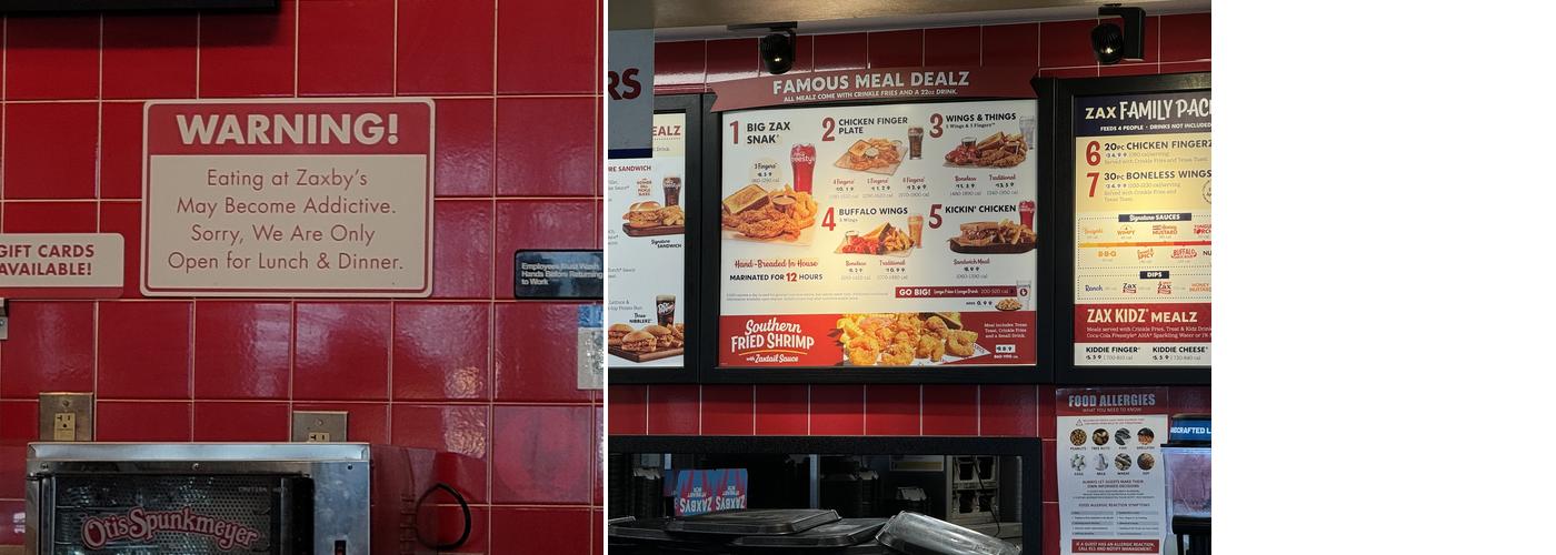 Zaxbys Chicken Fingers & Buffalo Wings Menu
