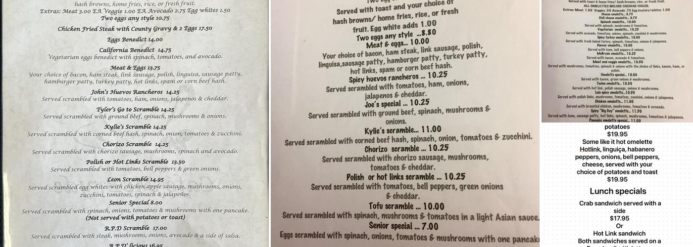 Cafe McBryde Menu