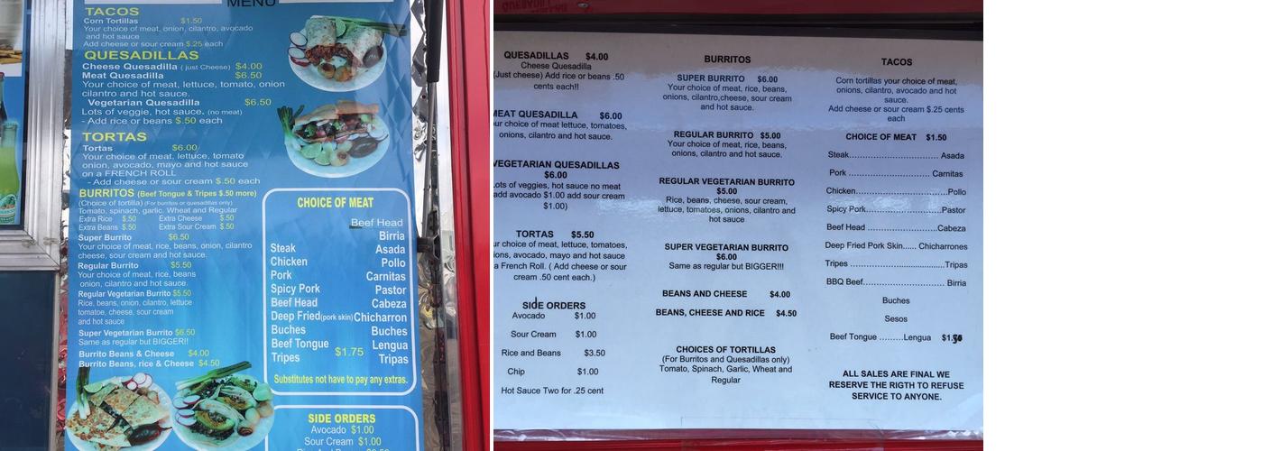 T J Taco Jalisco Menu