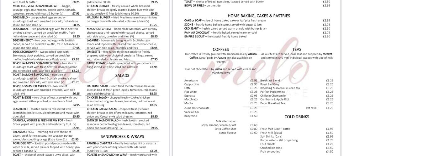 Melo Coffee and Deli Limited Menu
