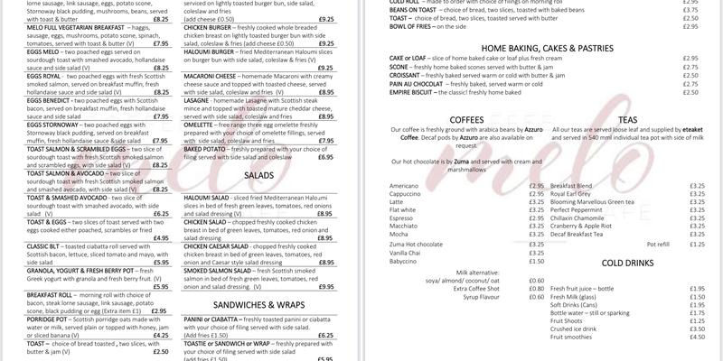 Melo Coffee and Deli Limited Menu