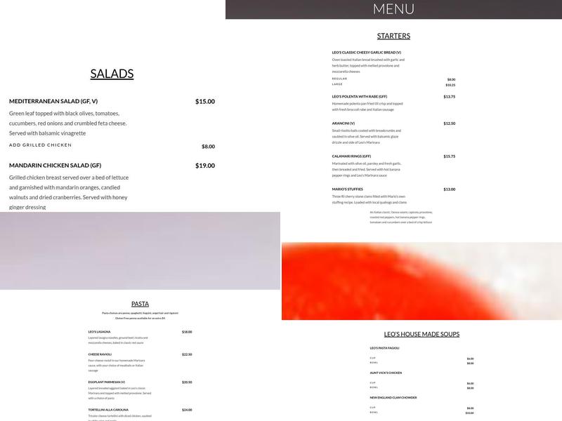 Leo's Ristorante Menu