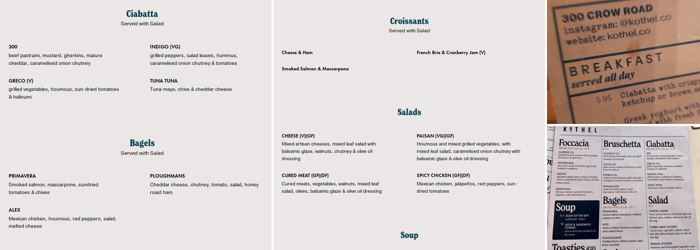 Kothel Crow Road Menu